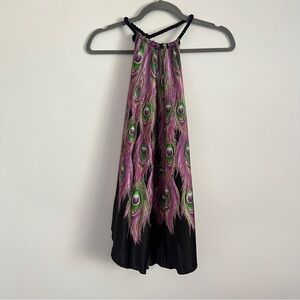 Y2K Peacock Halter Open Back Purple Multicolor Women’s Top